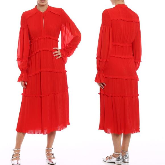 Tory Burch Stella Pleated Ruffle Chiffon Maxi Dress in Red Size 0 New With Tag - Picture 13 of 13
